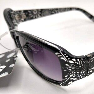 Foster Grant Women's Black Silver Floral Pattern Bling Sunglasses NEW